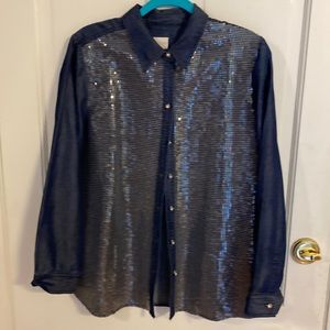 Denim sequin blouse by Chicos